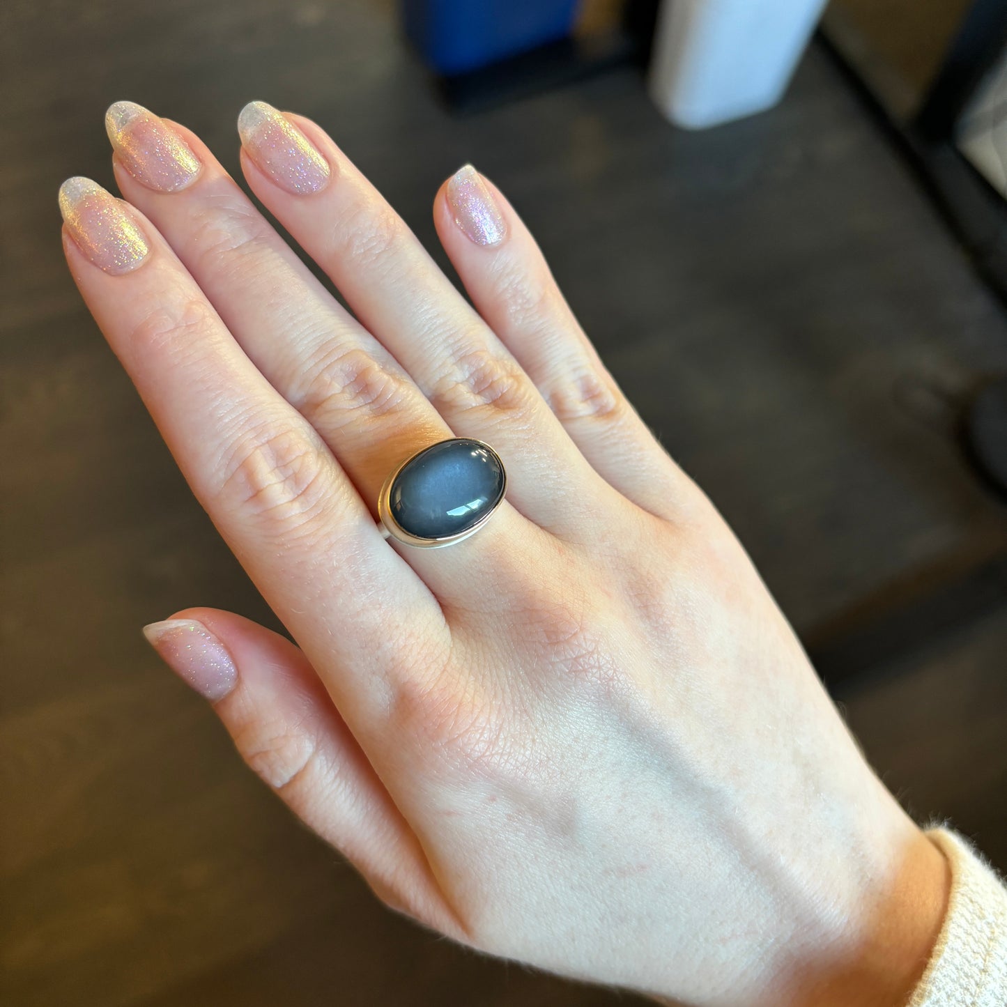 Sterling & 14K Gold Grey Moonstone Ring