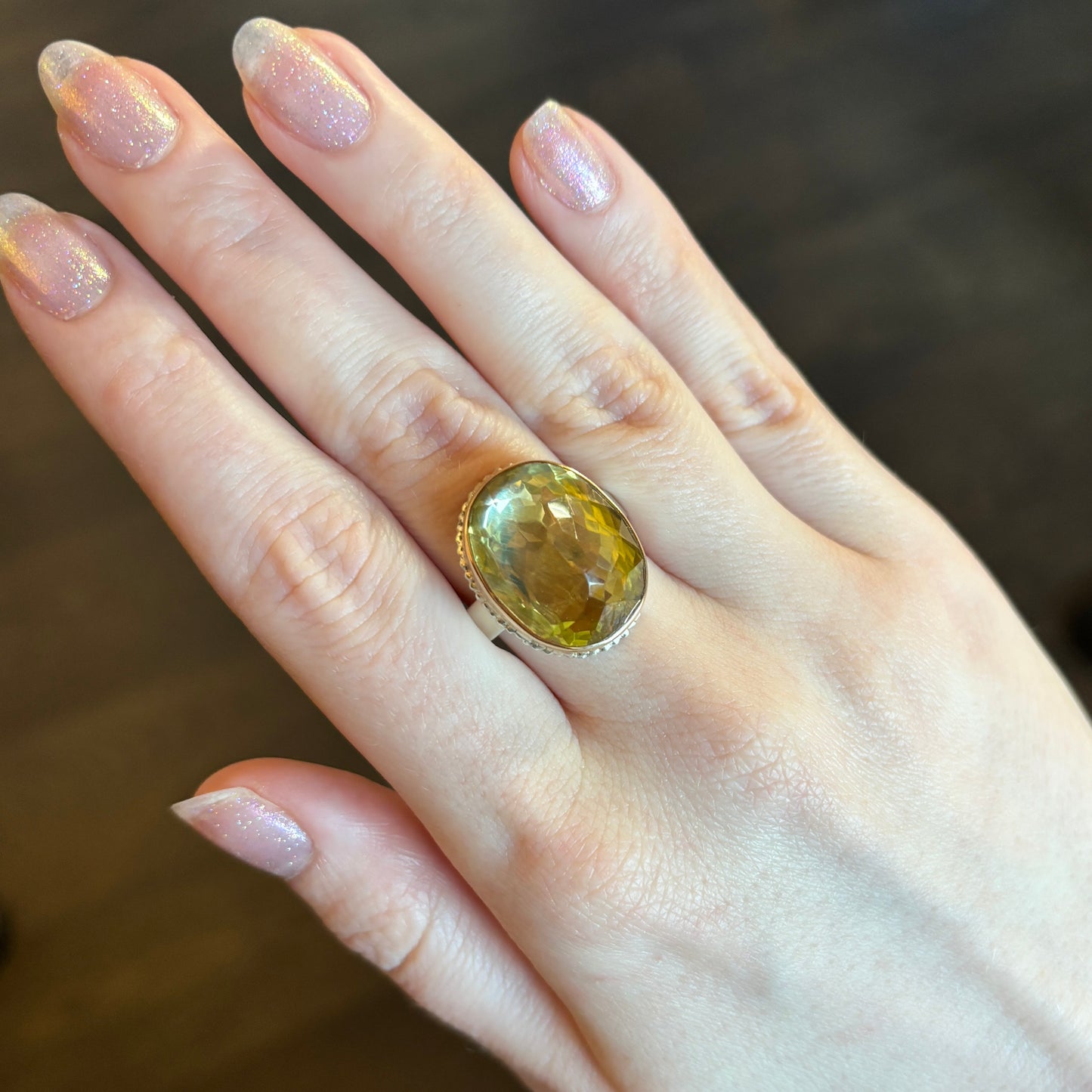 Sterling Lava Edge & 14K Gold Oval Lemon Quartz Ring