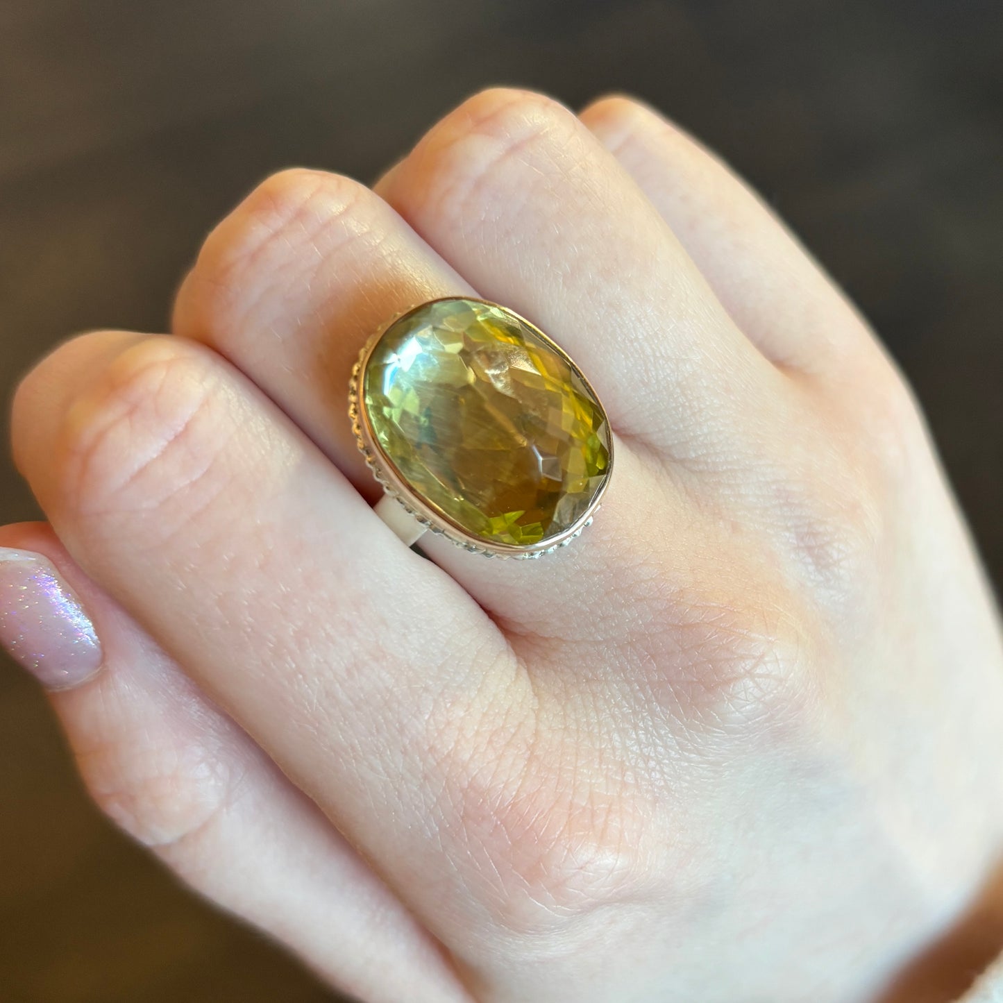 Sterling Lava Edge & 14K Gold Oval Lemon Quartz Ring