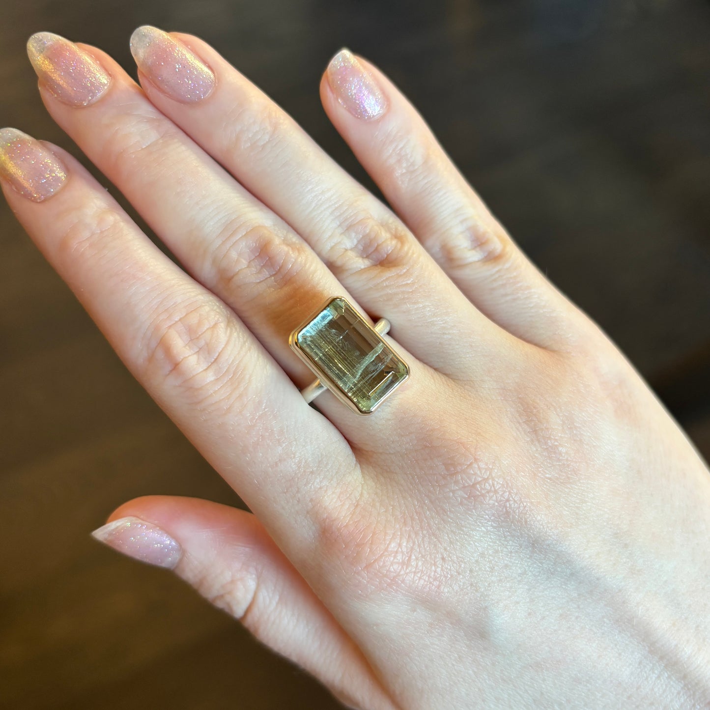 Sterling & 14K Gold Green Beryl Ring