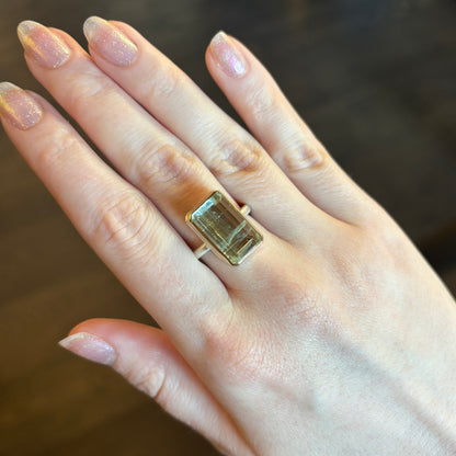 Sterling & 14K Gold Green Beryl Ring