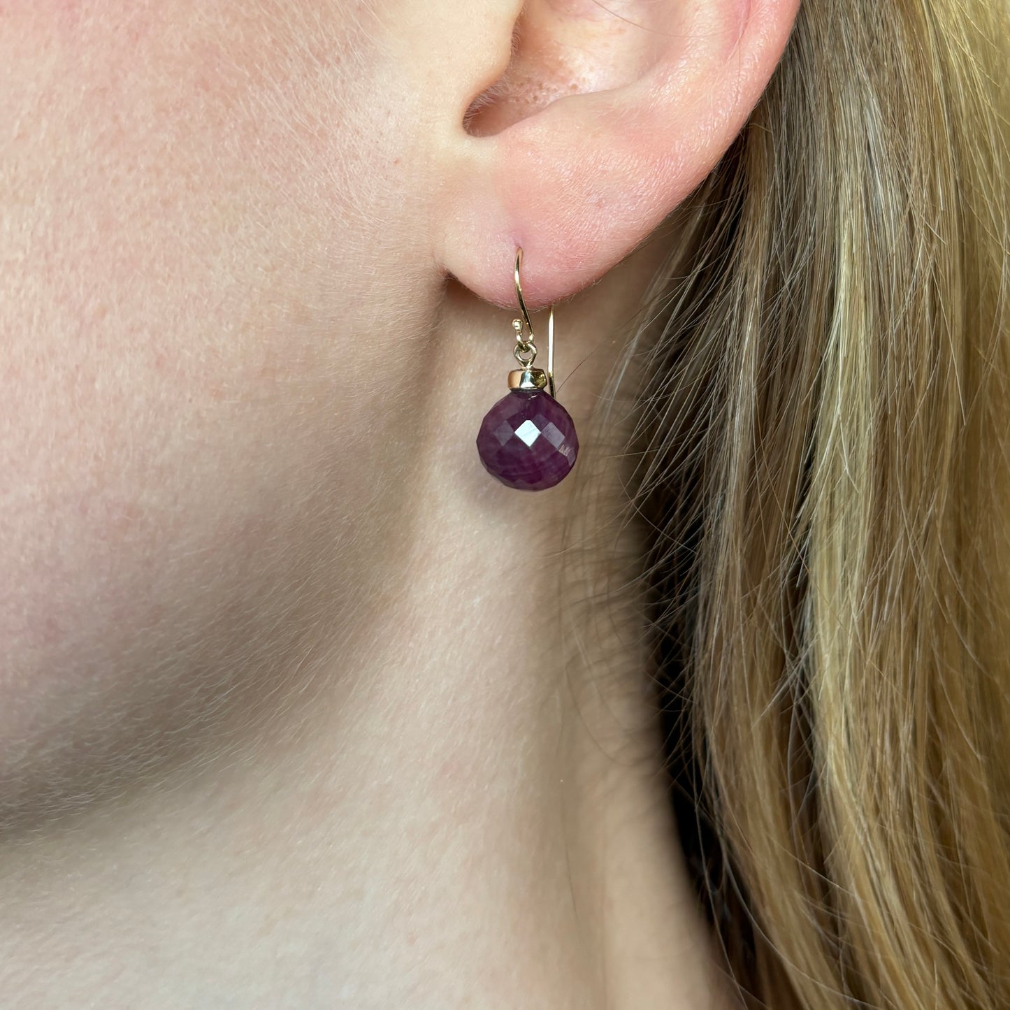 14K Gold Small Indian Ruby Drop Earrings