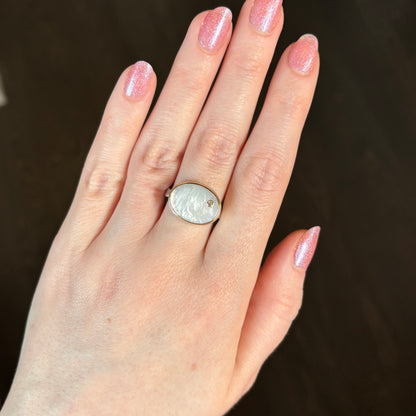 Sterling & 14K Gold Small Mother of Pearl & Diamond Ring