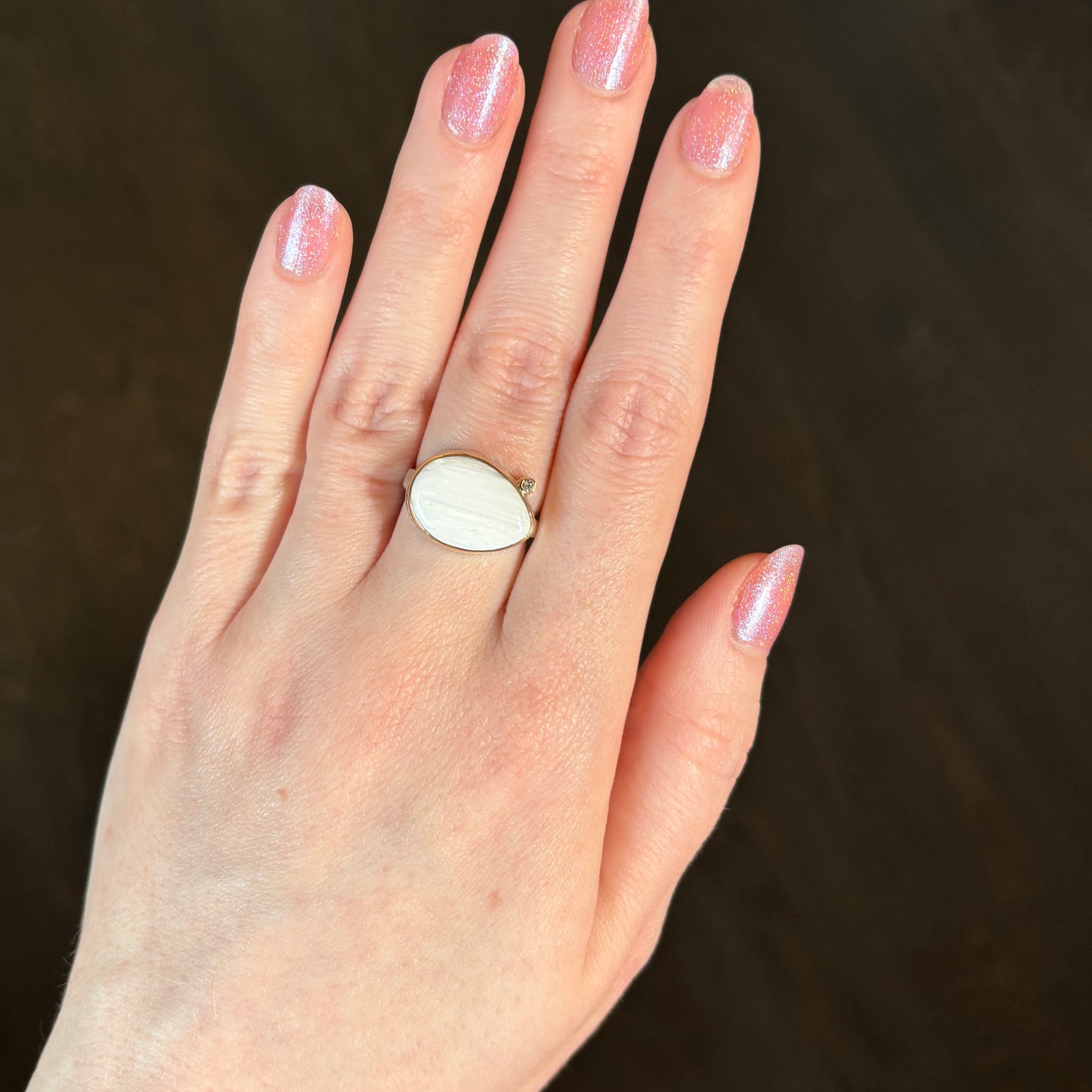 Sterling & 14K Gold Teardrop Calcite & Diamond Ring