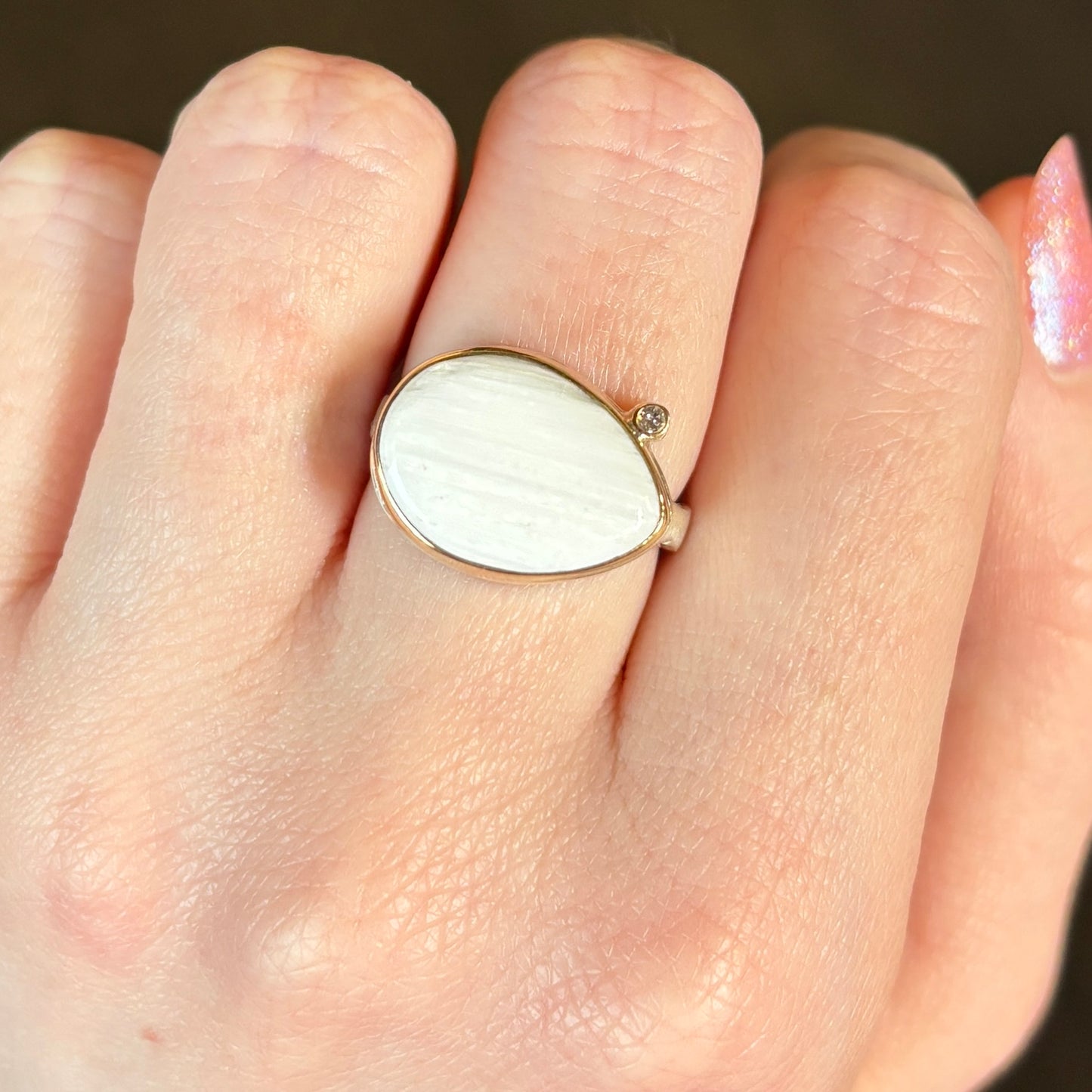 Sterling & 14K Gold Teardrop Calcite & Diamond Ring