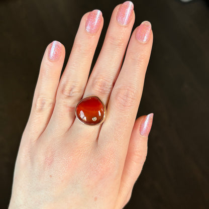 Sterling & 14K Gold Carnelian & Diamond Ring