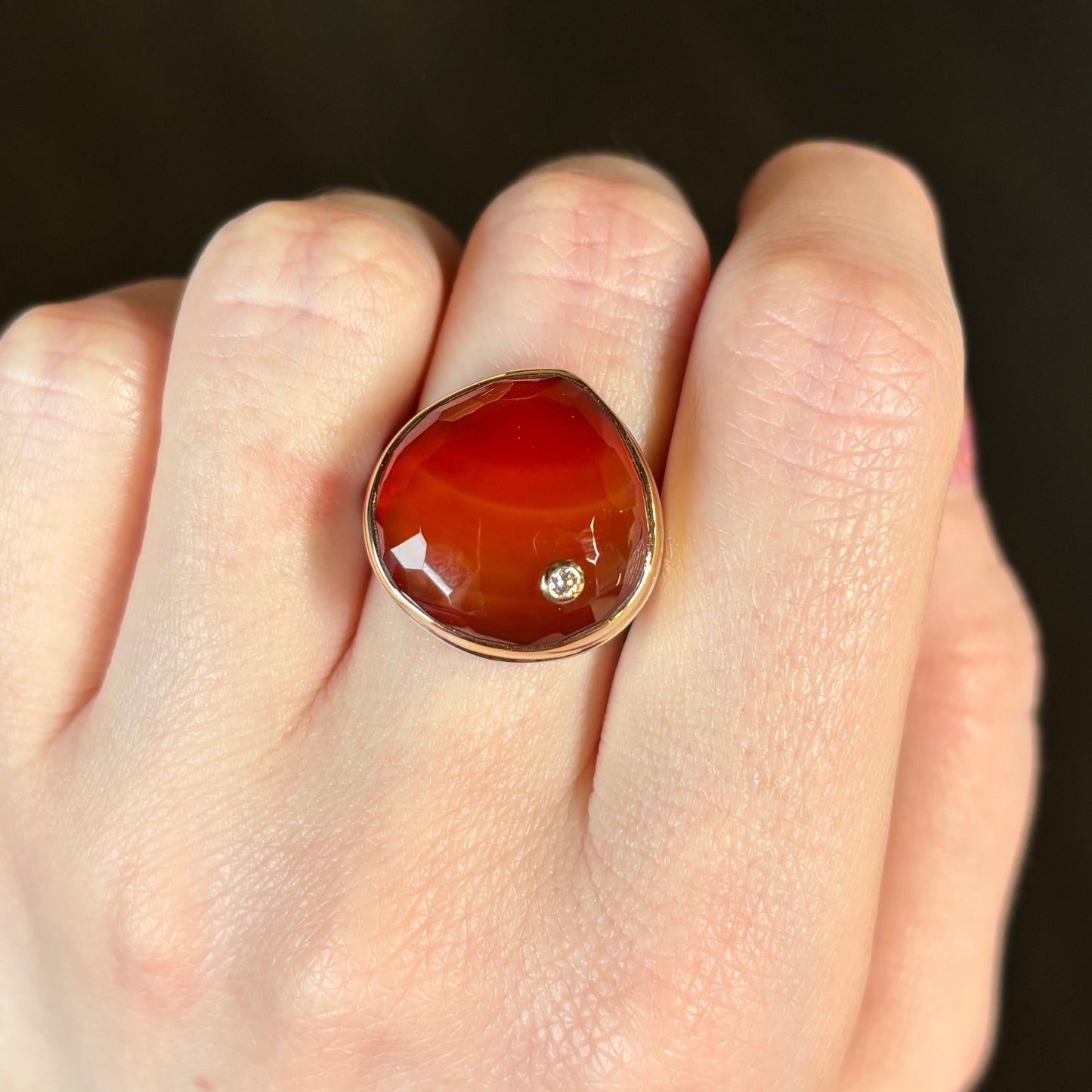 Sterling & 14K Gold Carnelian & Diamond Ring