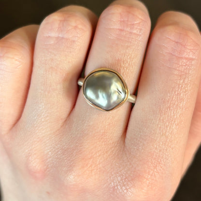 Sterling & 14K Gold Keshi Tahitian Pearl Ring