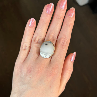 Sterling & 14K Gold Oval Dendritic Opal Ring