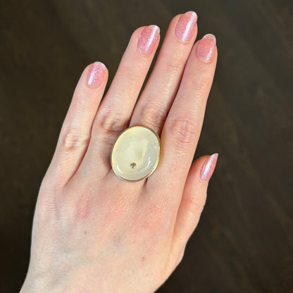 Sterling & 14K Gold Bali White Drusy & Diamond Ring