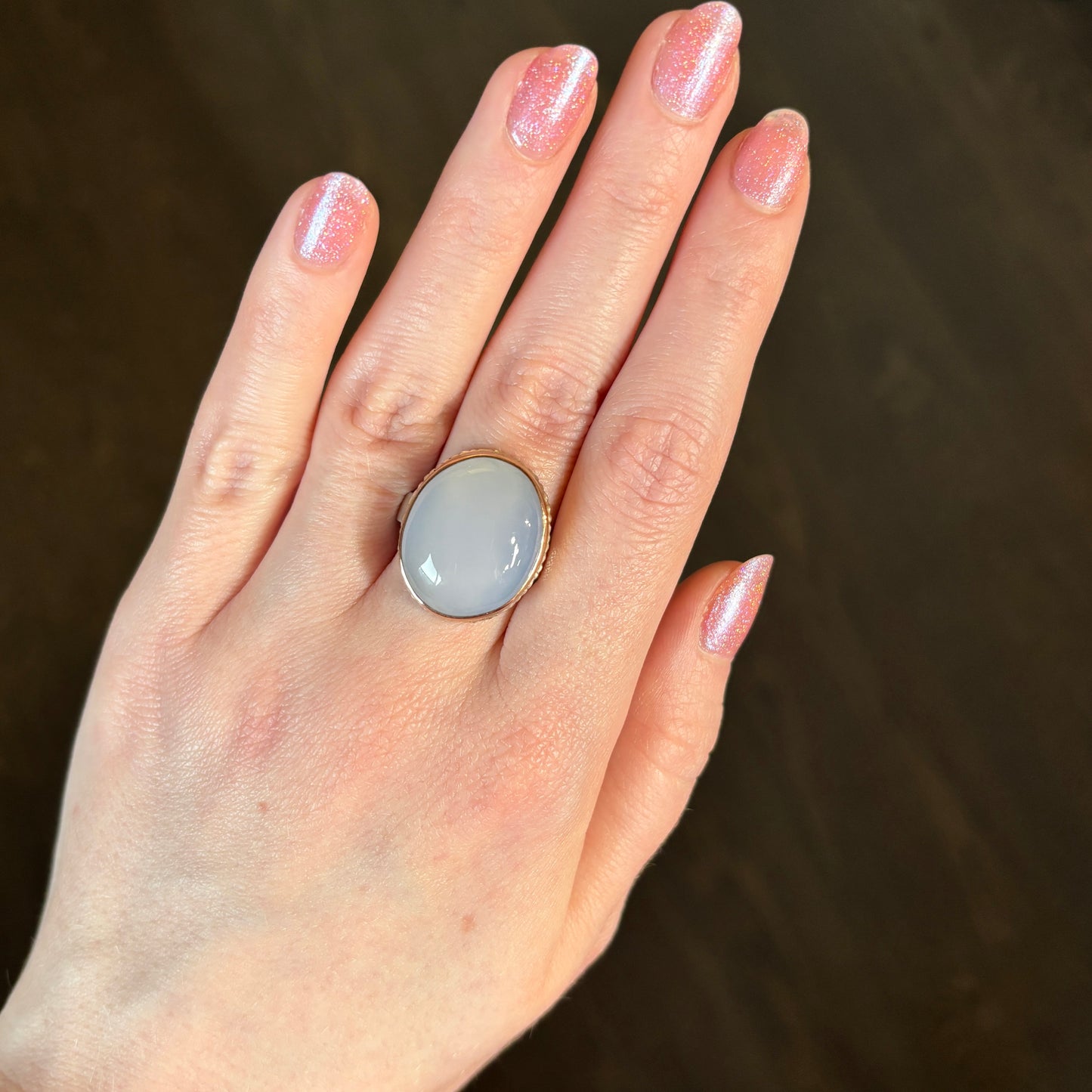 Sterling Lava Edge & 14K Rose Gold Blue Chalcedony Ring