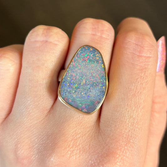 Sterling & 14K Gold Black Opal Ring