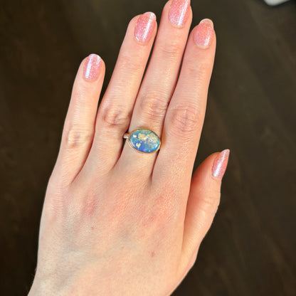 Sterling & 14K Gold Small Australian Opal Ring