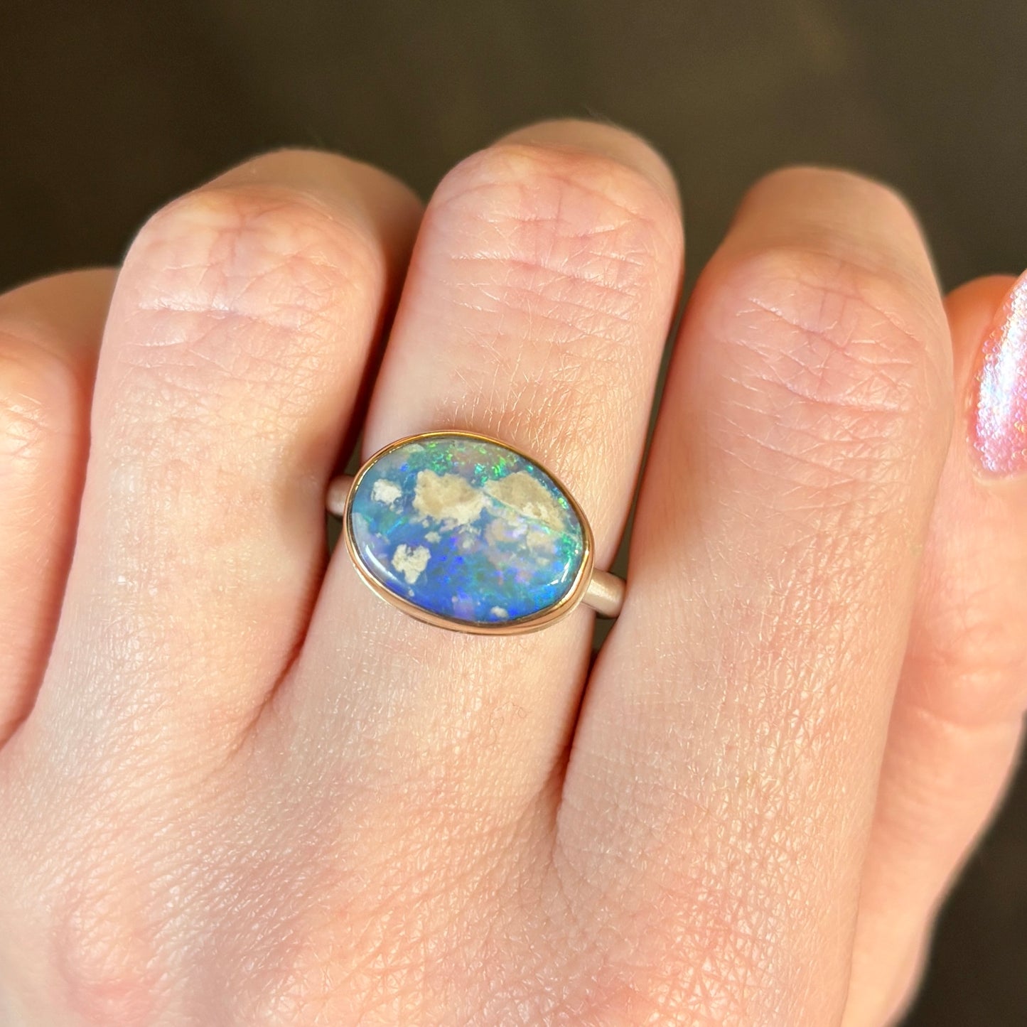 Sterling & 14K Gold Small Australian Opal Ring