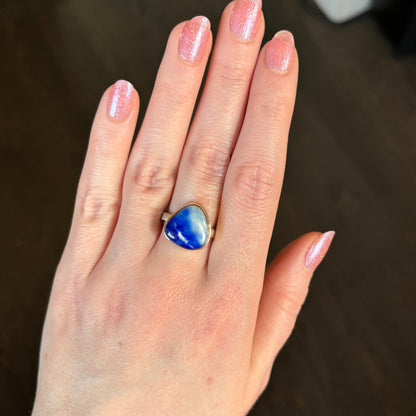 Sterling & 14K Gold Asymmetrical Lapis Ring