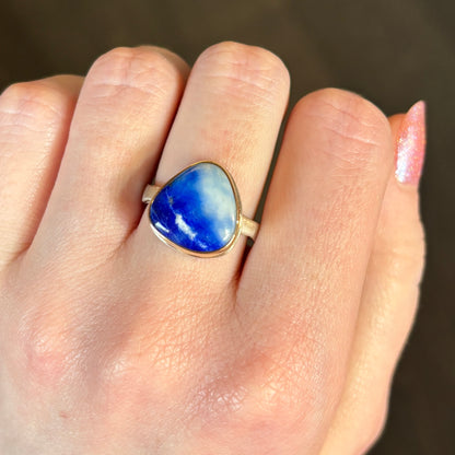 Sterling & 14K Gold Asymmetrical Lapis Ring