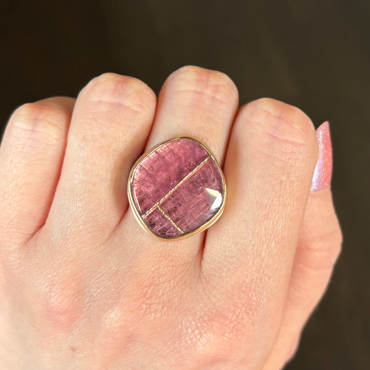 Sterling & 14K Golden Fusion Pink Tourmaline Ring