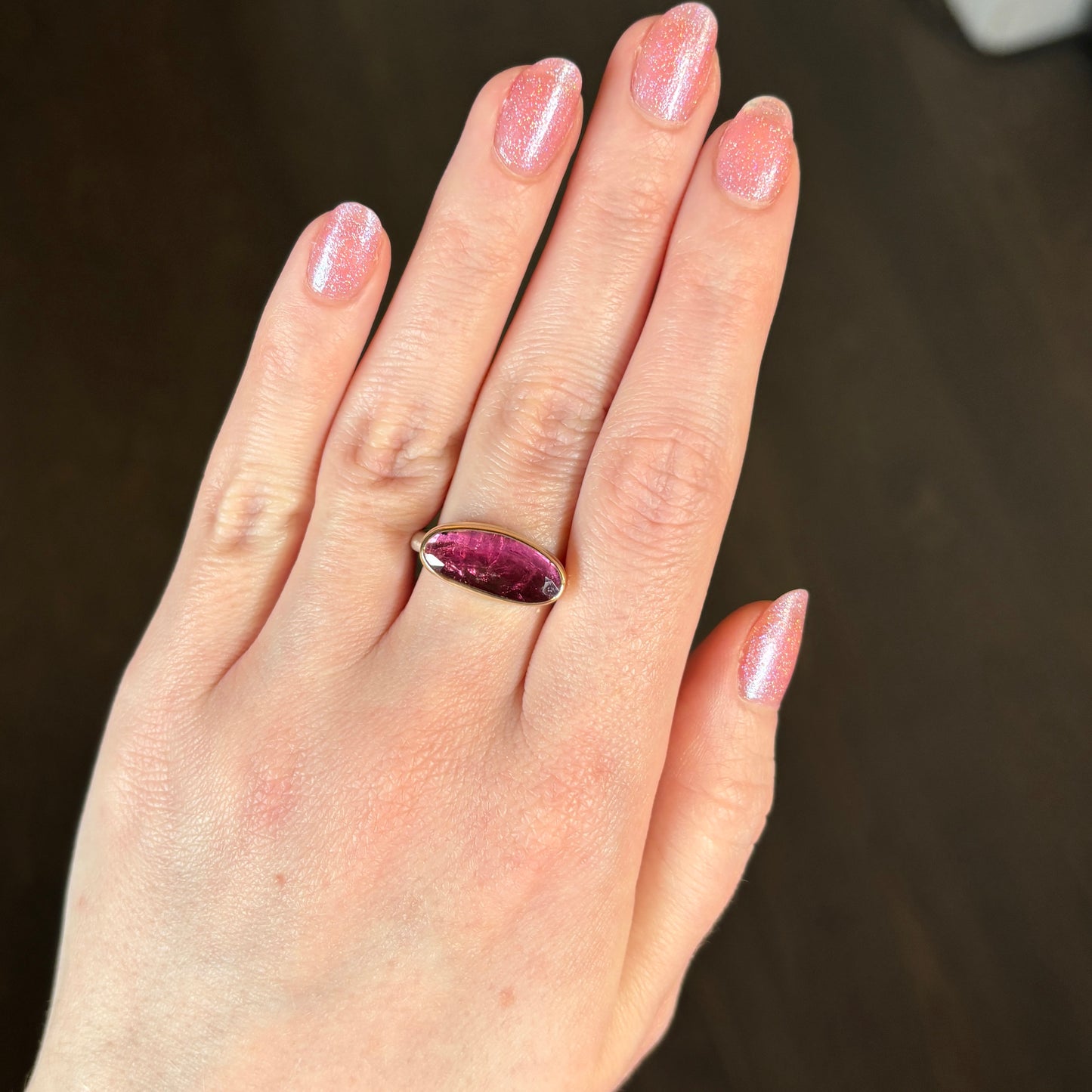 Sterling & 14K Gold Small Pink Tourmaline Ring