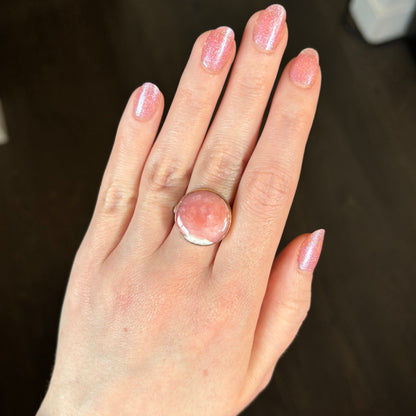 Sterling & 14K Rose Gold Pink Peruvian Opal Ring