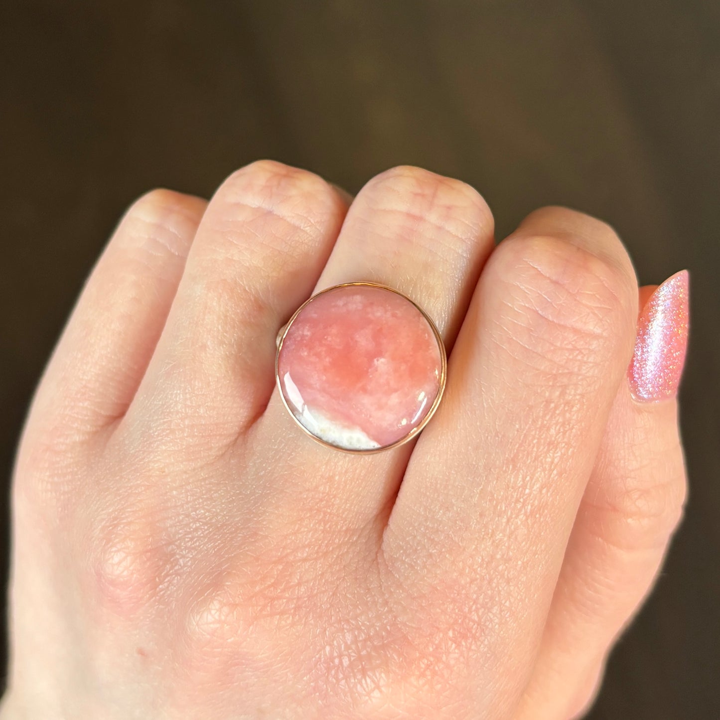 Sterling & 14K Rose Gold Pink Peruvian Opal Ring