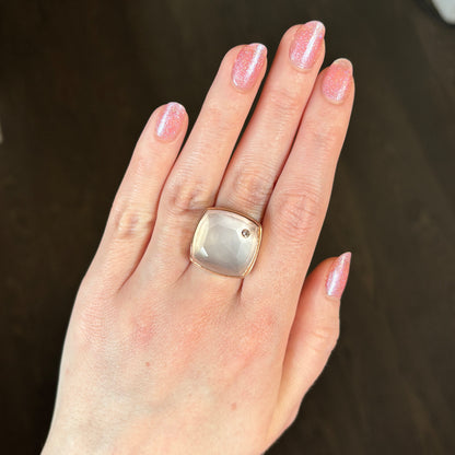 Sterling & 14K Rose Gold Rose Quartz & Diamond Ring