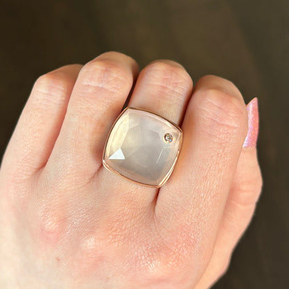 Sterling & 14K Rose Gold Rose Quartz & Diamond Ring