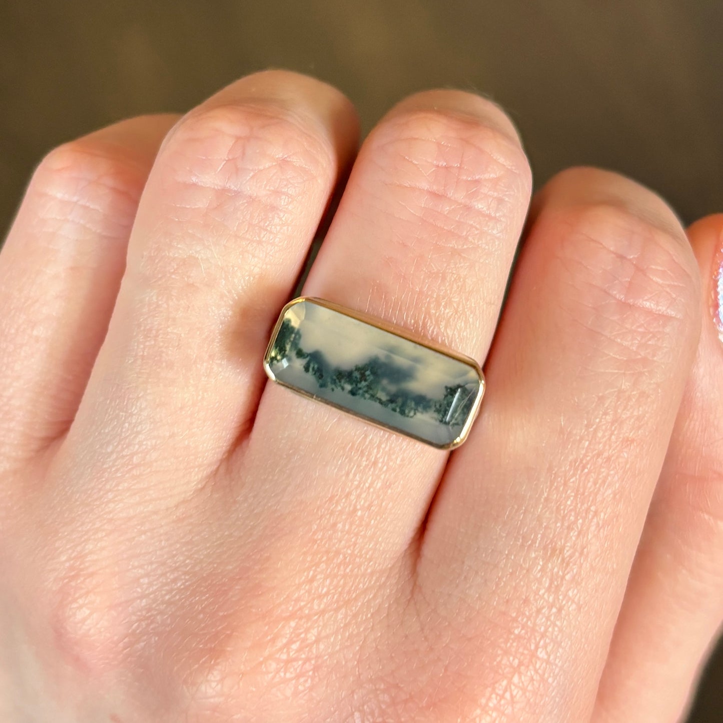 Sterling & 14K Gold Moss Agate Ring