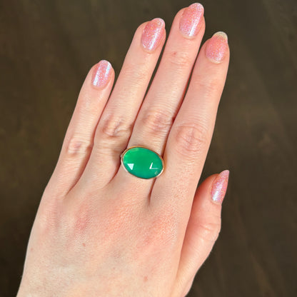 Sterling & 14K Gold Green Onyx Ring