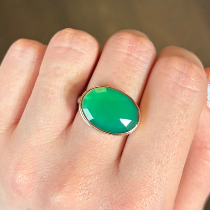 Sterling & 14K Gold Green Onyx Ring