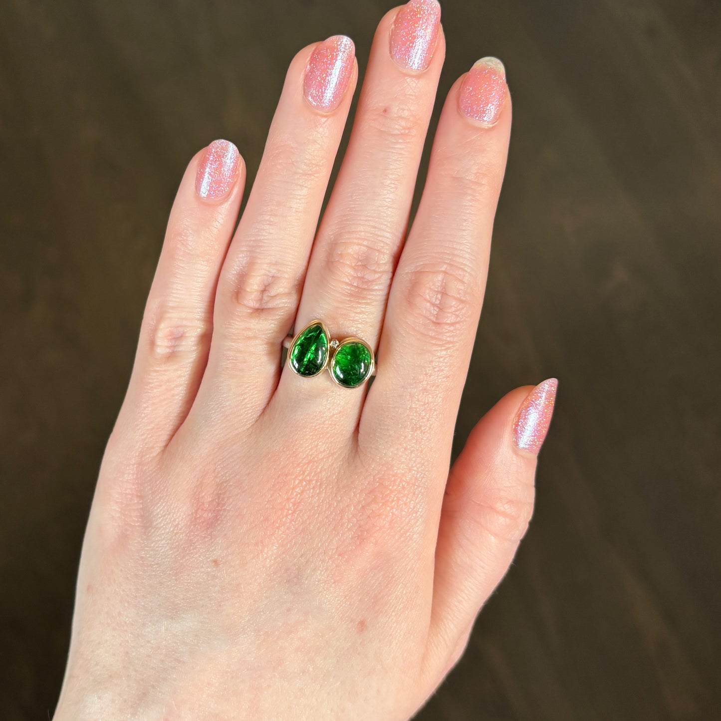 Sterling & 14K Gold Double Tsavorite Garnet Ring