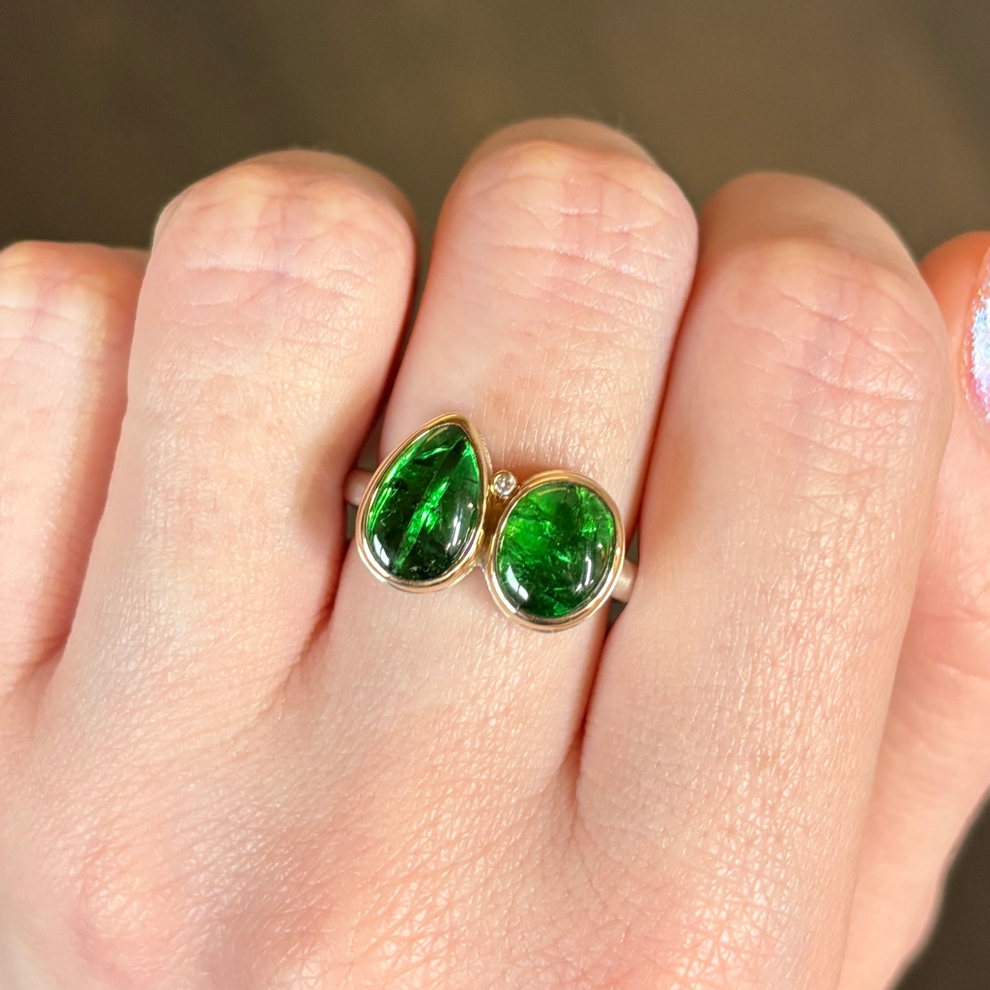 Sterling & 14K Gold Double Tsavorite Garnet Ring