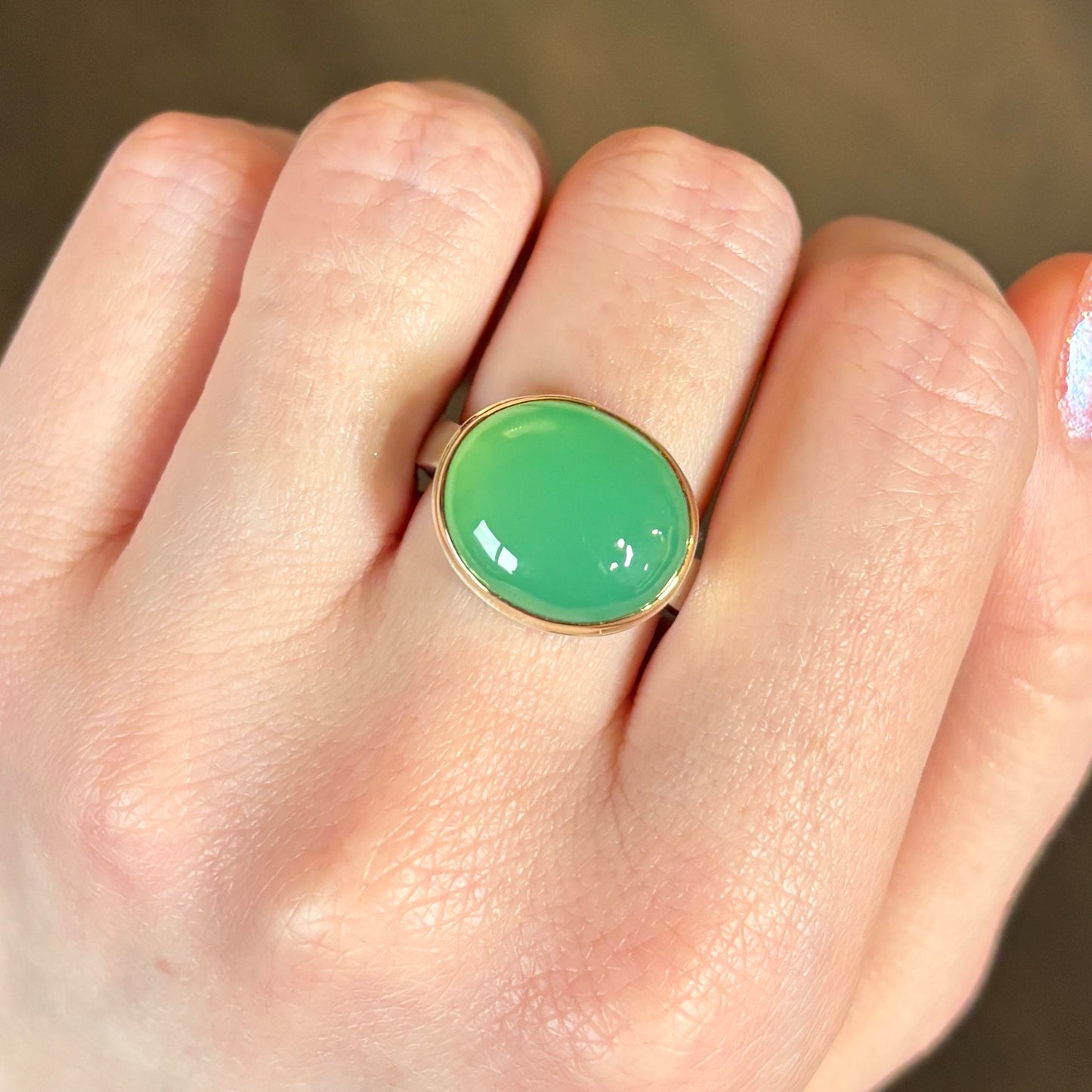 Sterling & 14K Gold Chrysoprase Ring