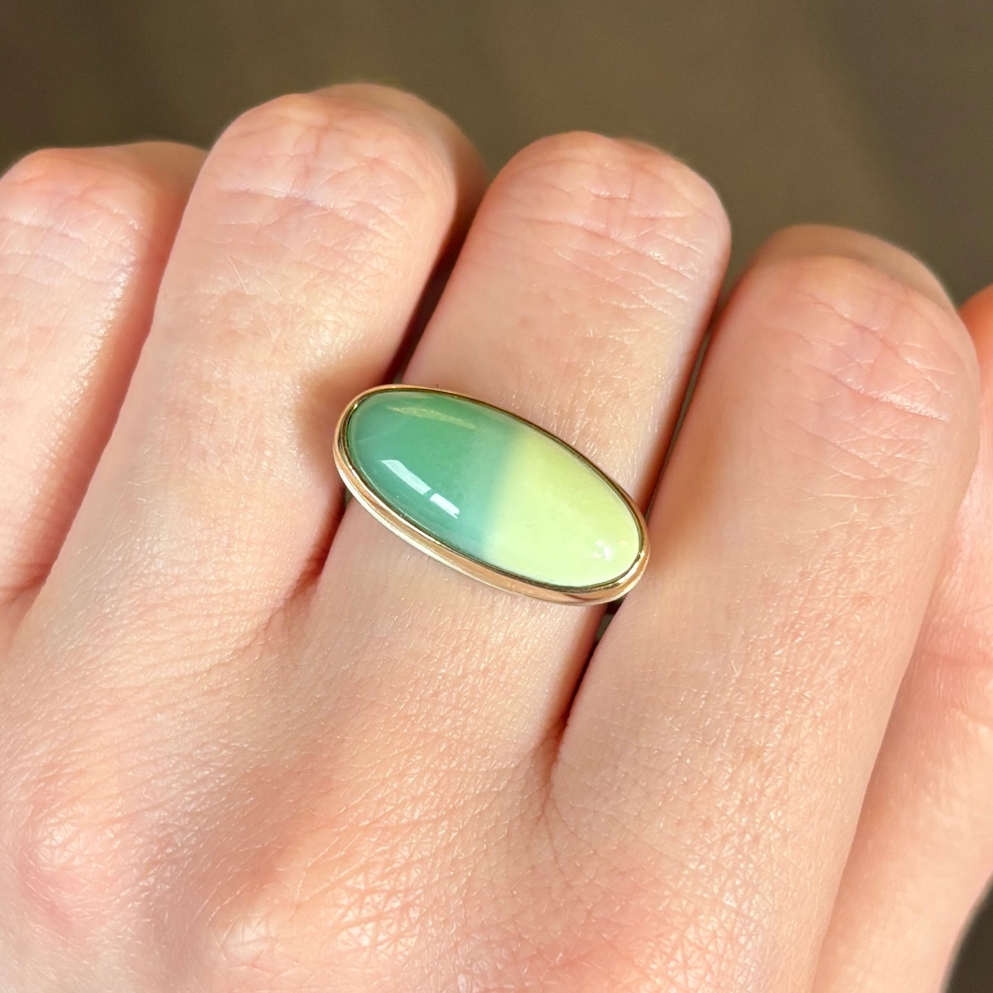 Sterling & 14K Gold Citron Chrysoprase Ring