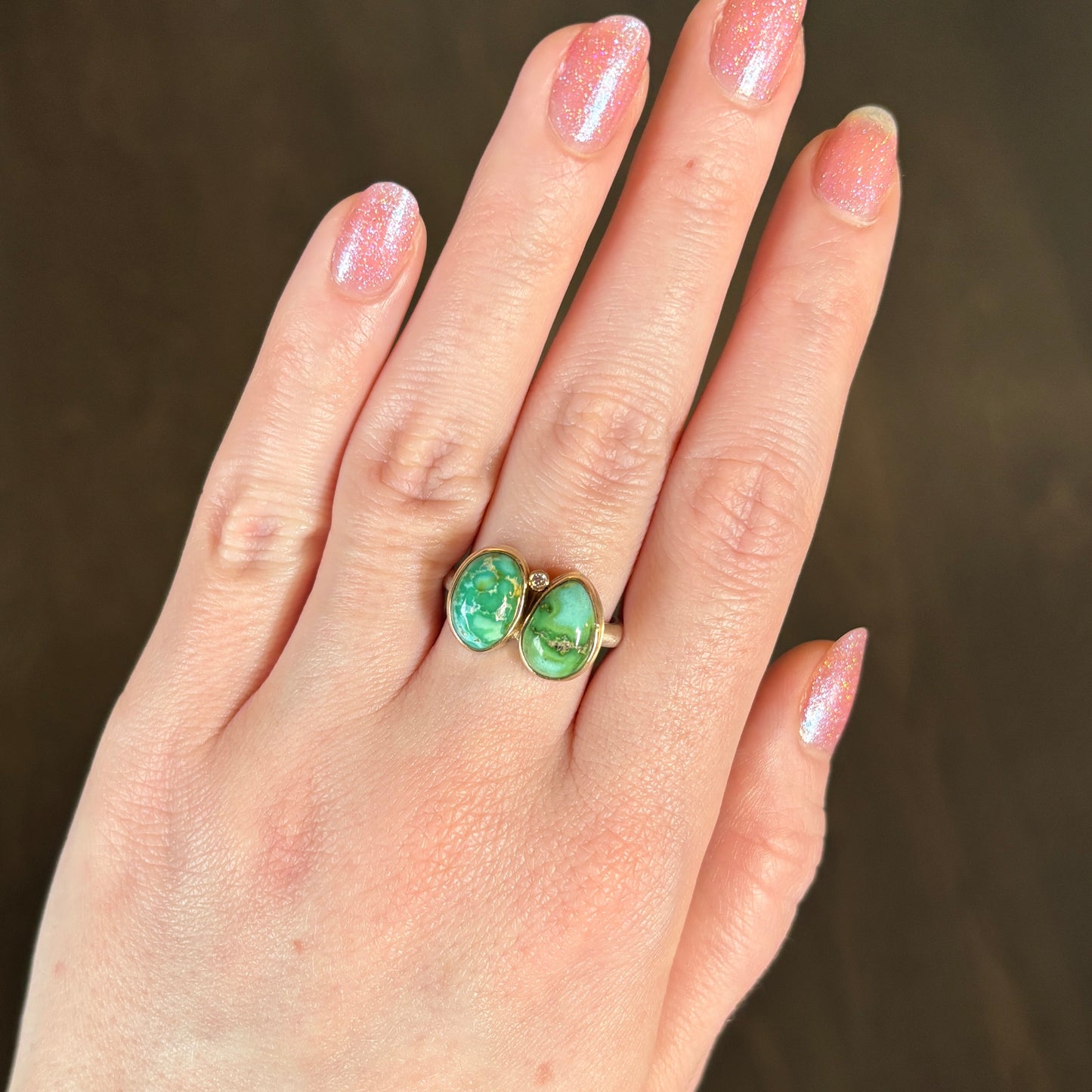 Sterling & 14K Gold Double Sonoran Mountain Turquoise Ring