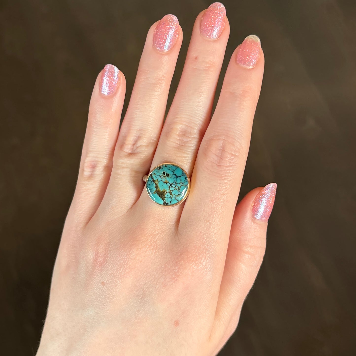 Sterling & 14K Gold Hubei Turquoise Ring