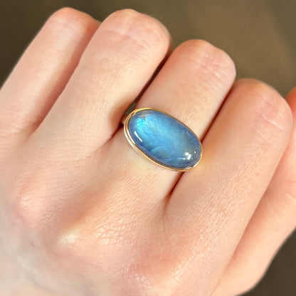 Sterling & 14K Gold Blue Rainbow Moonstone Ring