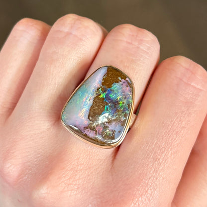 Sterling & 14K Gold Boulder Opal Ring