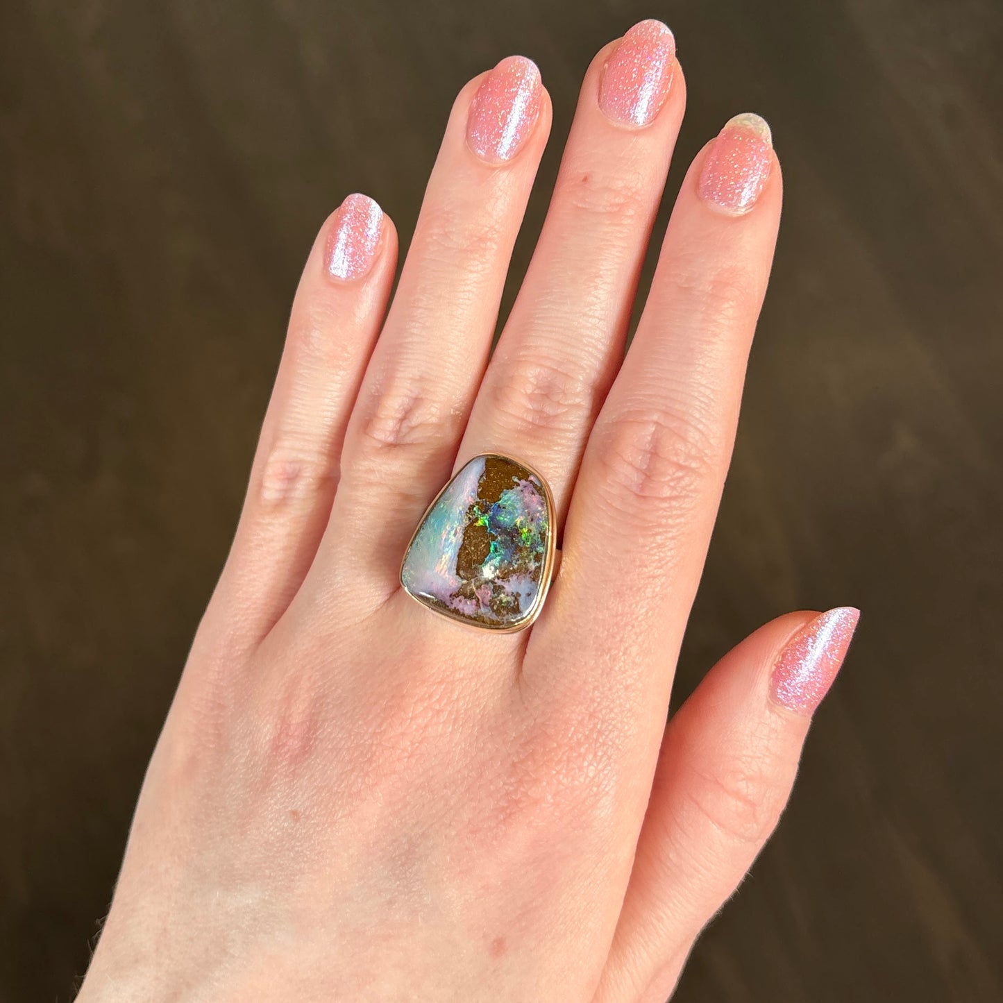 Sterling & 14K Gold Boulder Opal Ring