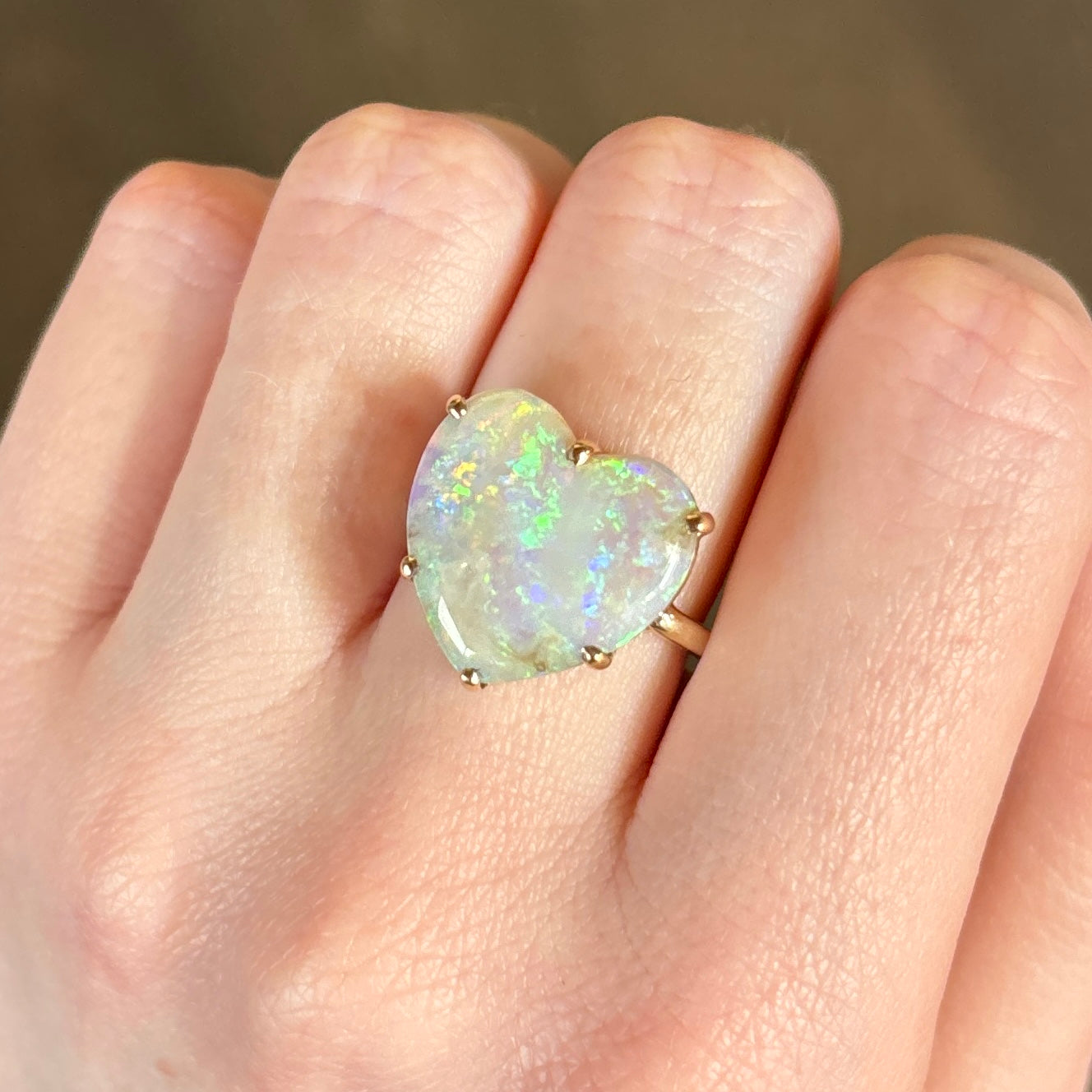 14K Gold Australian Opal Multi-Prong Ring