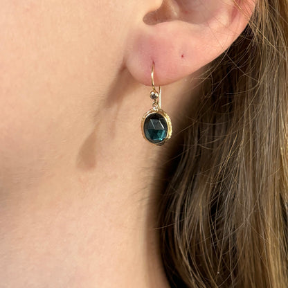 14K Gold Indicolite & Diamond Earrings