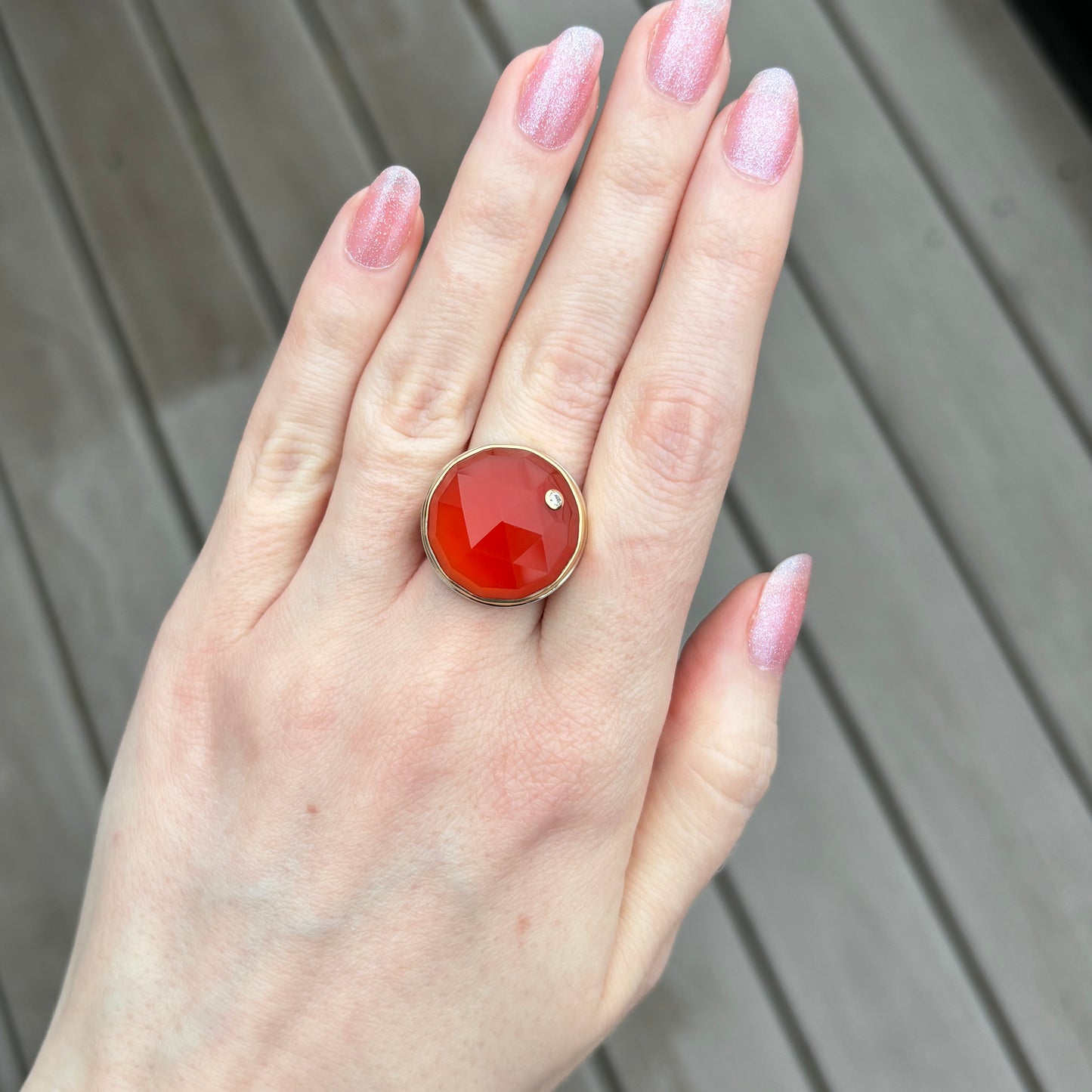 Sterling & 14K Gold Orange Chalcedony & Diamond Ring