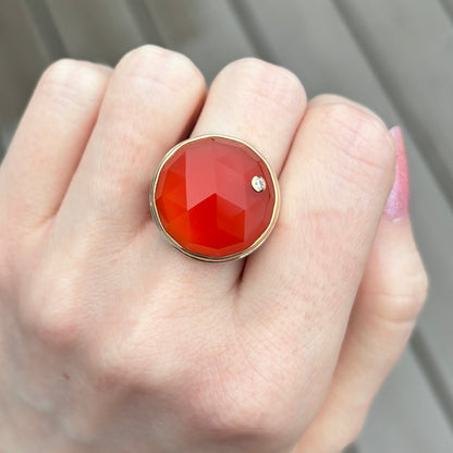 Sterling & 14K Gold Orange Chalcedony & Diamond Ring