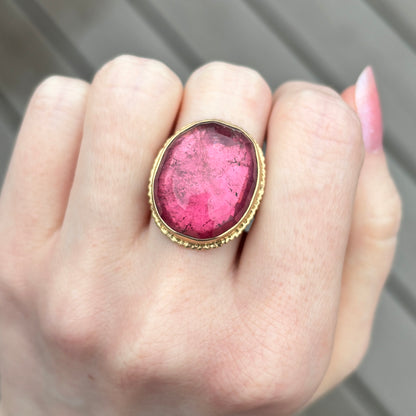 14K Gold Ruffled Edge Rubellite Tourmaline Ring