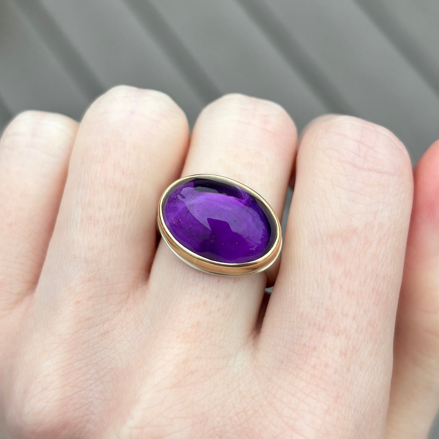 Sterling & 14K Gold Oval Smooth Amethyst Ring