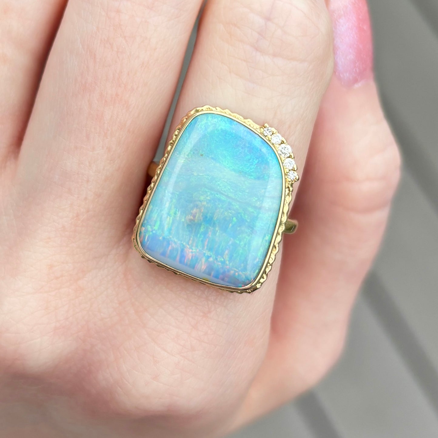 14K Gold Boulder Opal & Diamond Ring