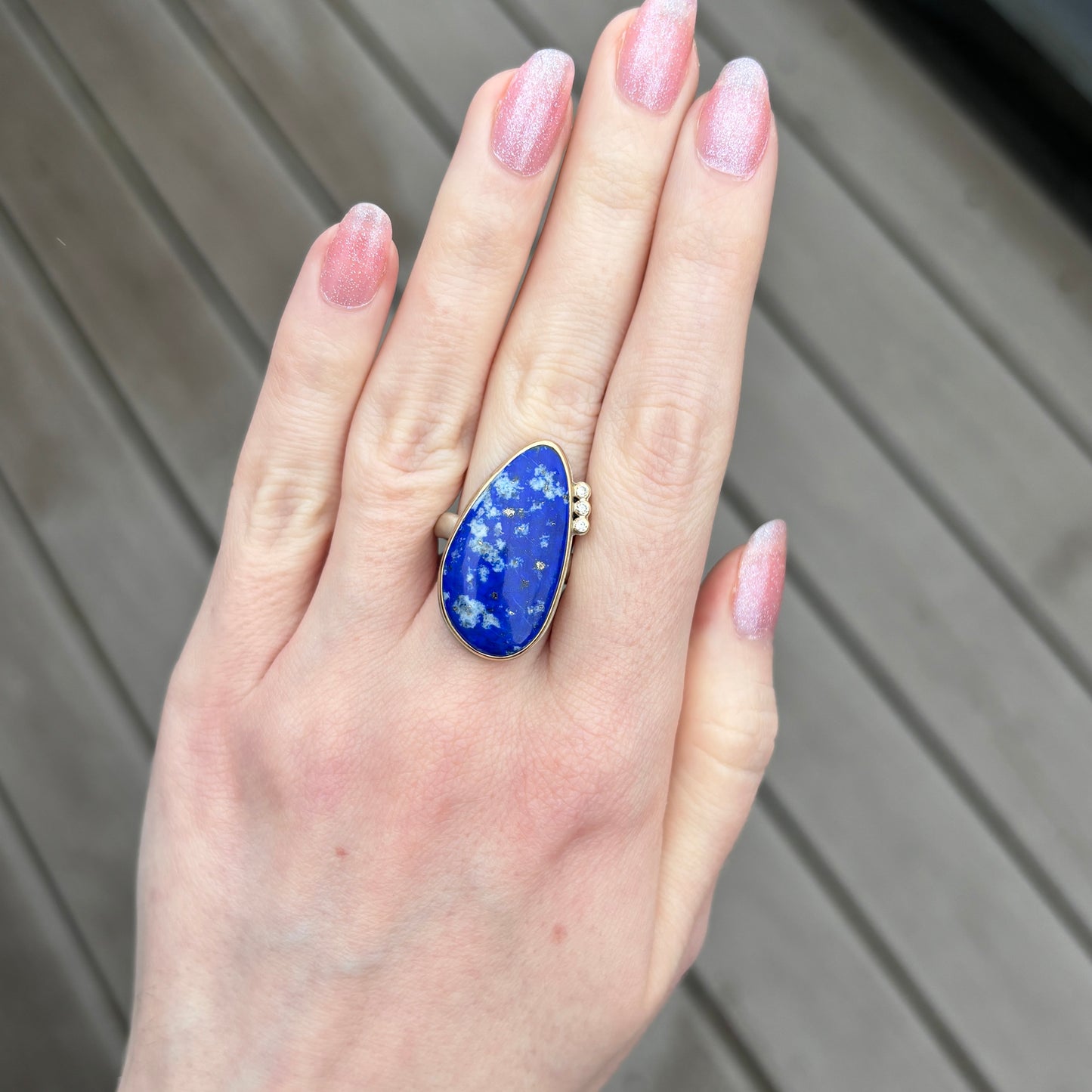 Sterling & 14K Gold Lapis & Diamond Ring