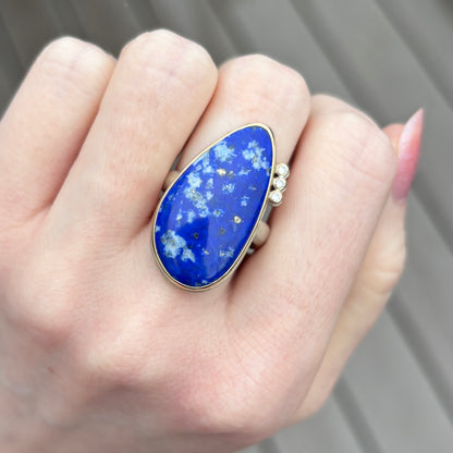 Sterling & 14K Gold Lapis & Diamond Ring