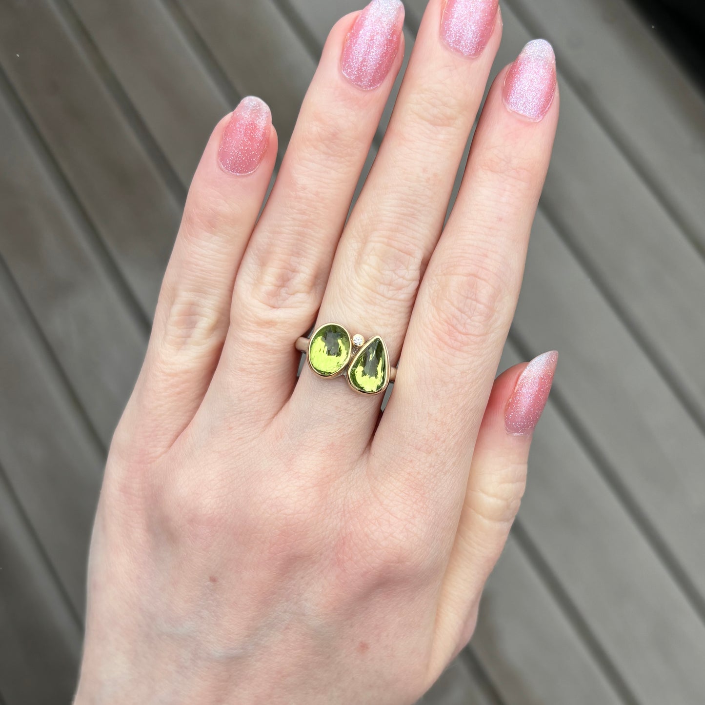 Sterling & 14K Gold Double Peridot Ring