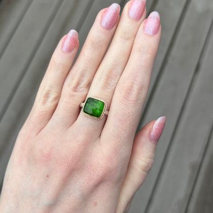 Sterling Lava Edge & 14K Gold Square Green Tourmaline Ring