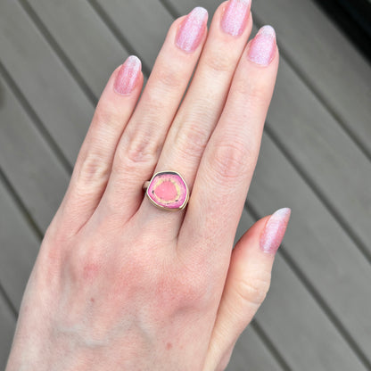 Sterling & 14K Gold Small Pink Tourmaline Ring